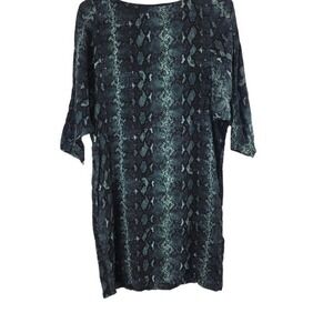 OXMO Snakeskin Print Midi Dress XS Womens Green Pullover Whimsy Art Deco